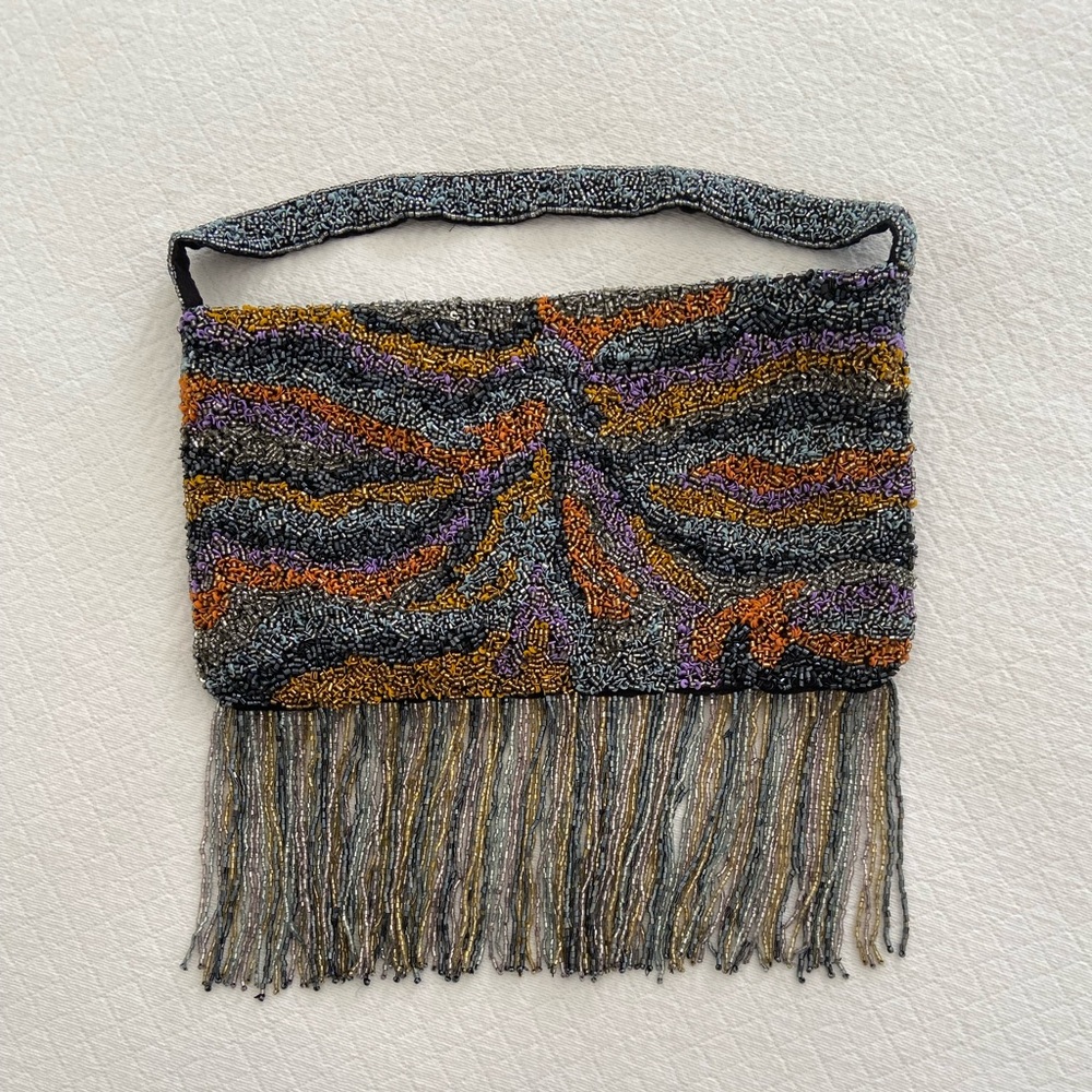 Zara Orange and Purple Clutch with Fringe